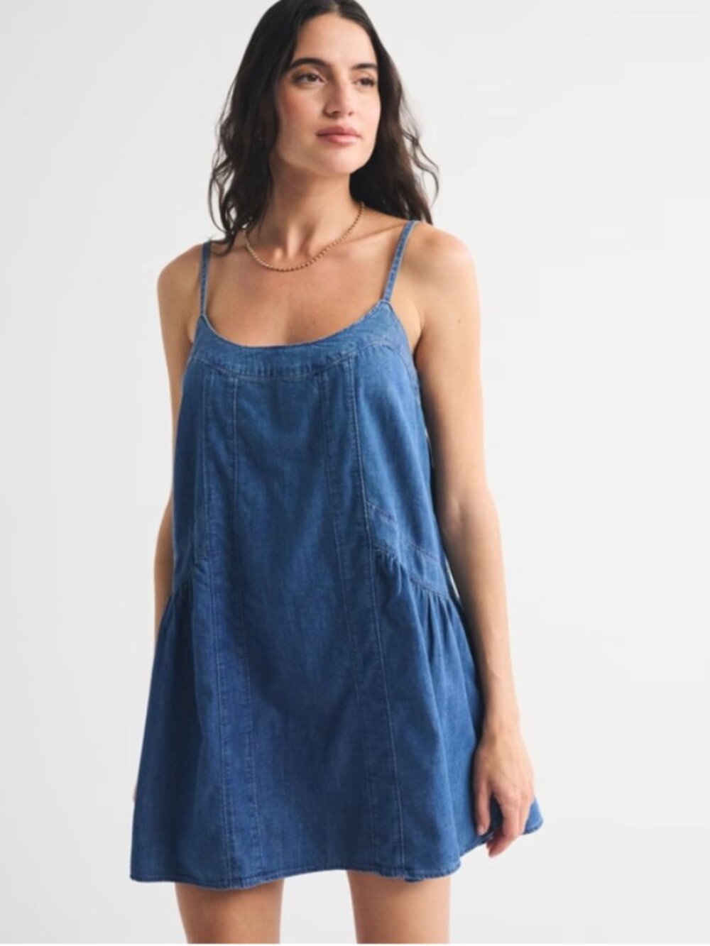 Abercrombie & Fitch Denim Scoopneck Flowy Mini Dress | Size XL | NWT